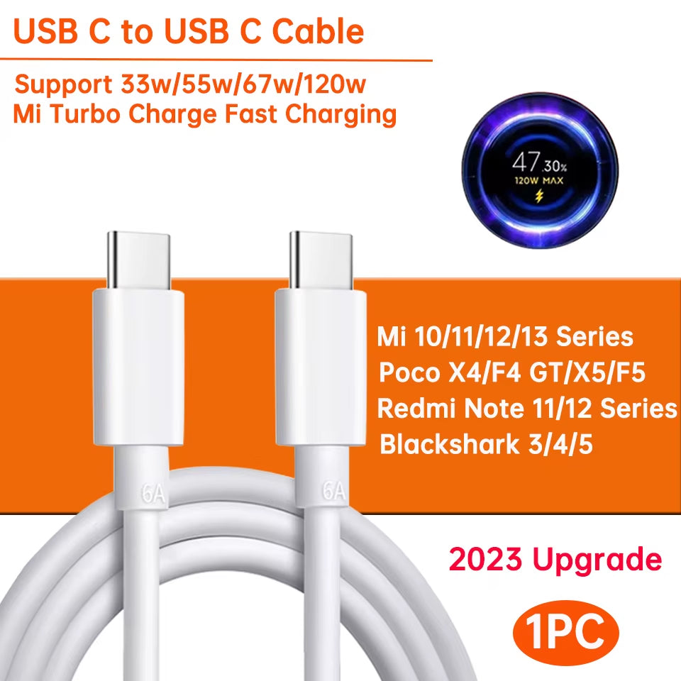 High-Speed 120W USB Type-C Cable for Mi 15/14/13, Poco X6/X7, Redmi Note, and Black Shark 5 - Turbo Fast Charging!