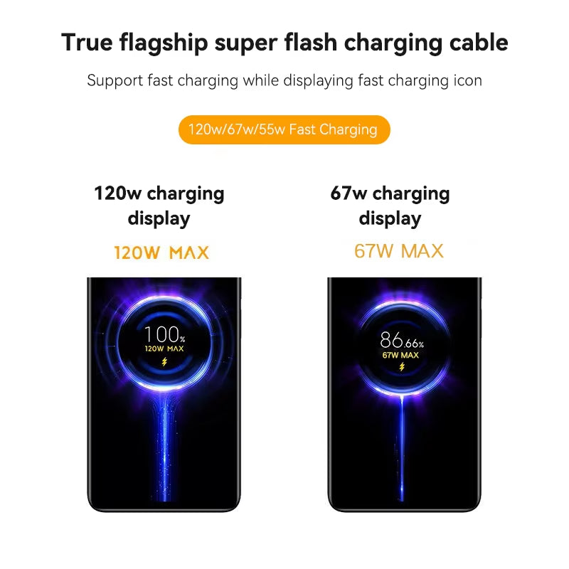 High-Speed 120W USB Type-C Cable for Mi 15/14/13, Poco X6/X7, Redmi Note, and Black Shark 5 - Turbo Fast Charging!