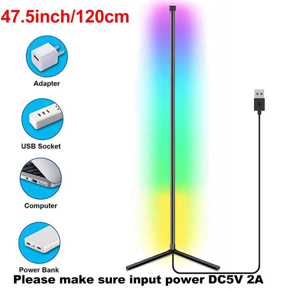 Smart Tuya Corner Floor Lamp 120Cm Modern Stand Bedside Lamp Dimmable RGB LED Mood Lighting for Bedroom Living Room Decoration