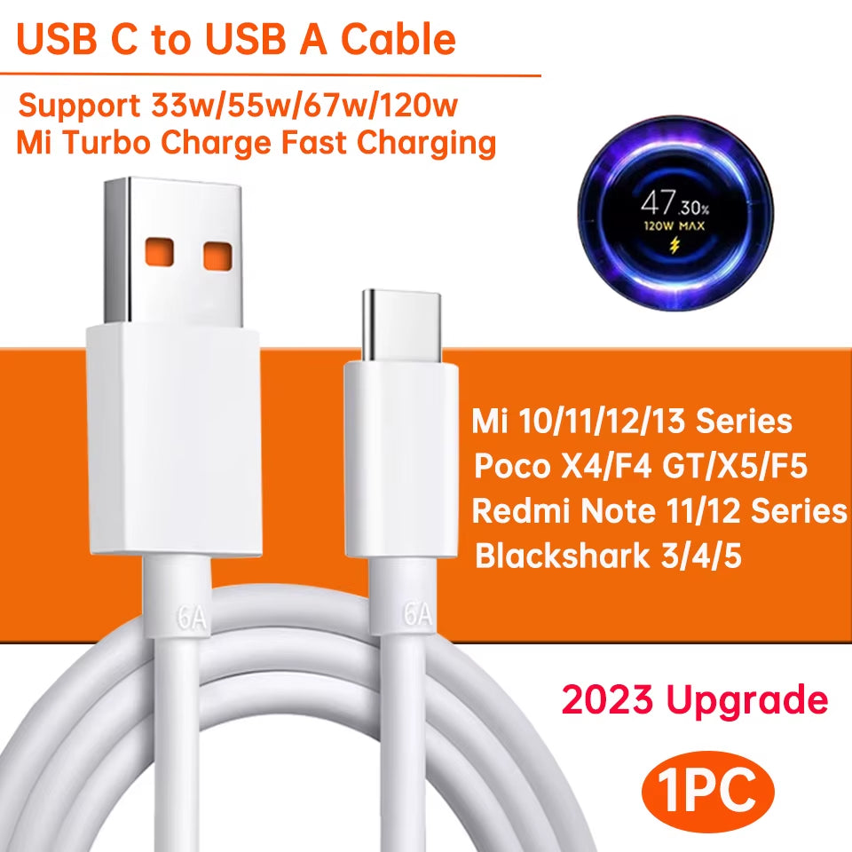 High-Speed 120W USB Type-C Cable for Mi 15/14/13, Poco X6/X7, Redmi Note, and Black Shark 5 - Turbo Fast Charging!