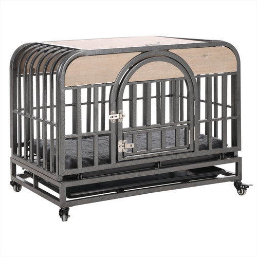 46In Heavy Duty Dog Crate, Furniture Style Dog Crate with Removable Trays and Wheels for High Anxiety Dogs