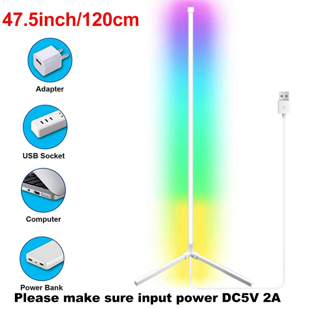 Smart Tuya Corner Floor Lamp 120Cm Modern Stand Bedside Lamp Dimmable RGB LED Mood Lighting for Bedroom Living Room Decoration